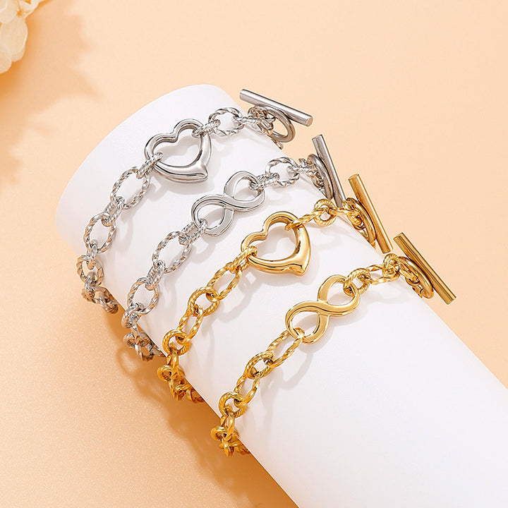 Peach Heart Stitching Chain Hollow Heart Stainless Steel Bracelet