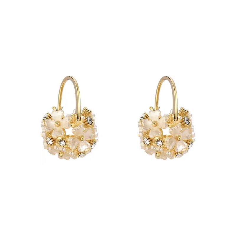 Flower Rhinestone-embedded Ball Earrings Fashion Ear Clips