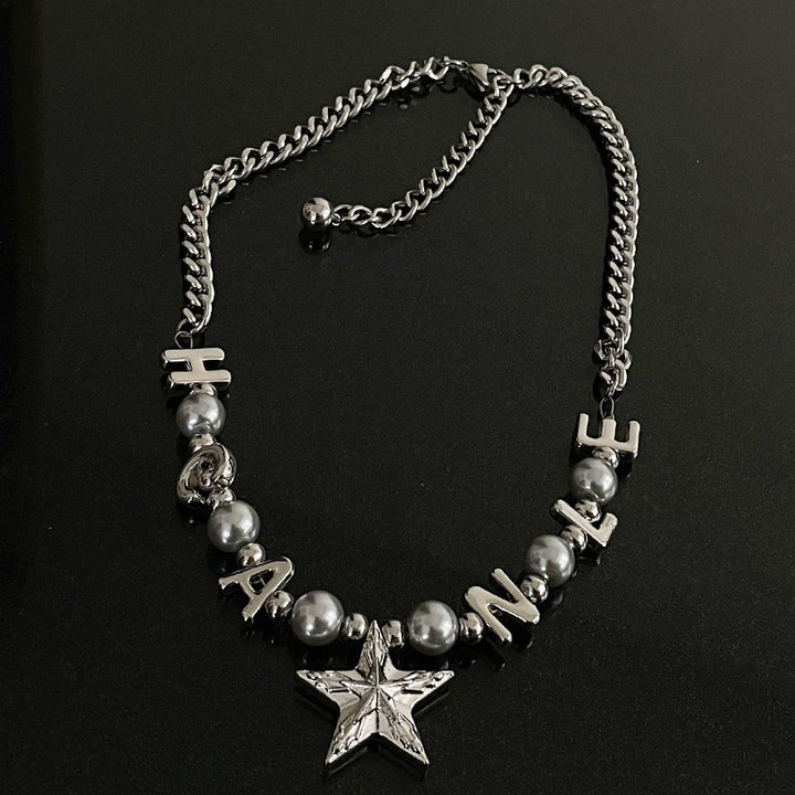 Five-pointed Star Letter Pearl Stitching Necklace