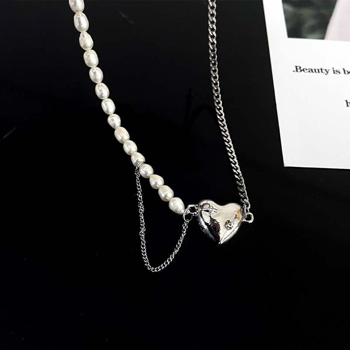 Niche Pearl Stitching Love Pendant Titanium Steel Necklace