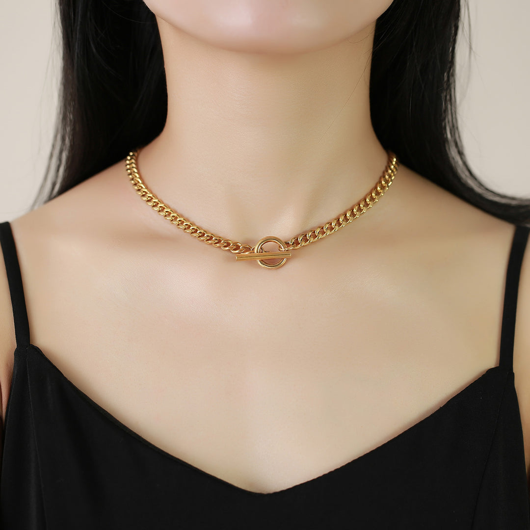 Stainless Steel Grinding Chain Necklace Gold Women's Clavicle Chain