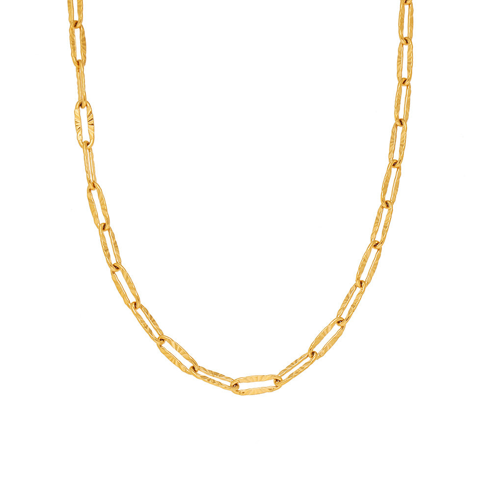 Titanium Steel Plated 18K Gold Stacked Color-retaining Clavicle Chain