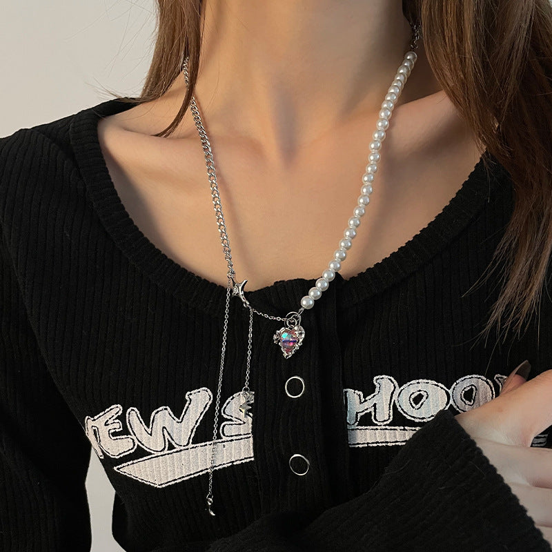 Cross Tassel Pearl Stitching Love Necklace