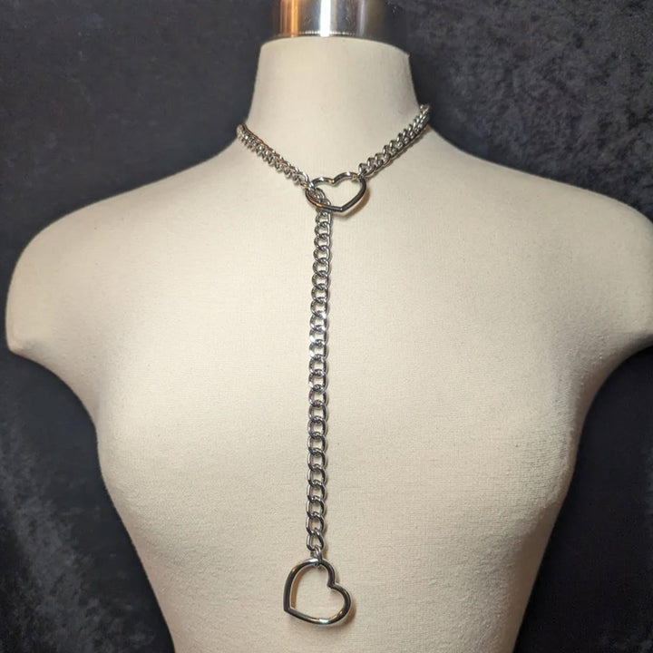 Oțel inoxidabil Lariat Colier de inimă Personalitate Heavy Ring Heavy Long Link Long Punk Rock Slipchain Choker pentru femei bărbați