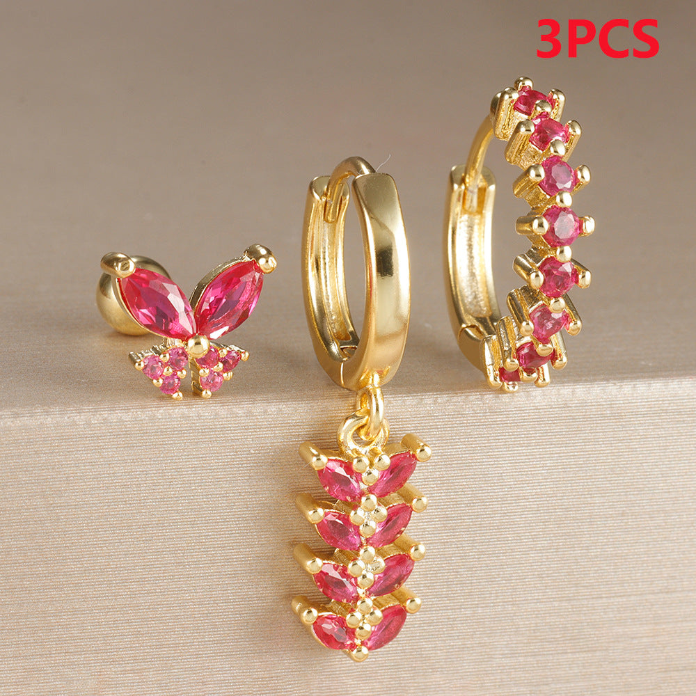 Ear Clip Creative Leaves Trendy Female Color Zircon