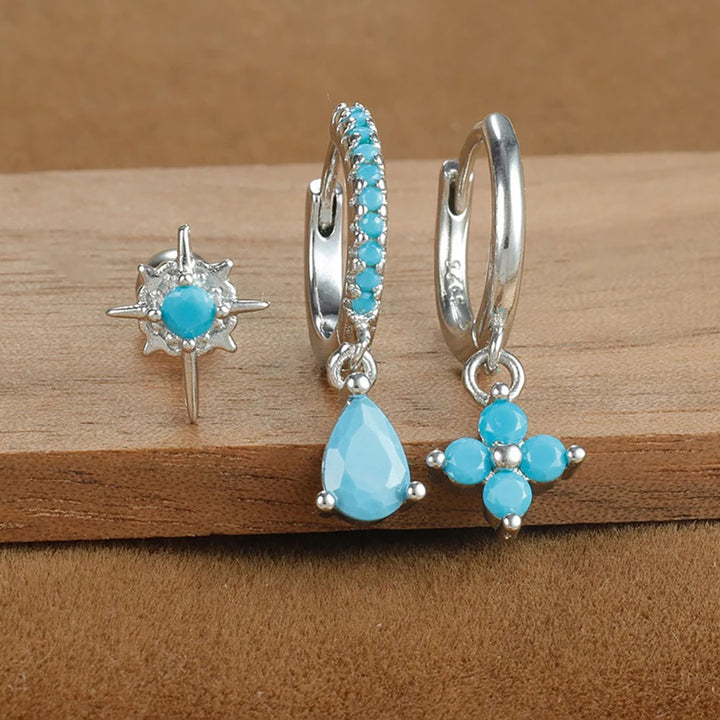 Fashion Diamond-embedded Turquoise Earring Set Women