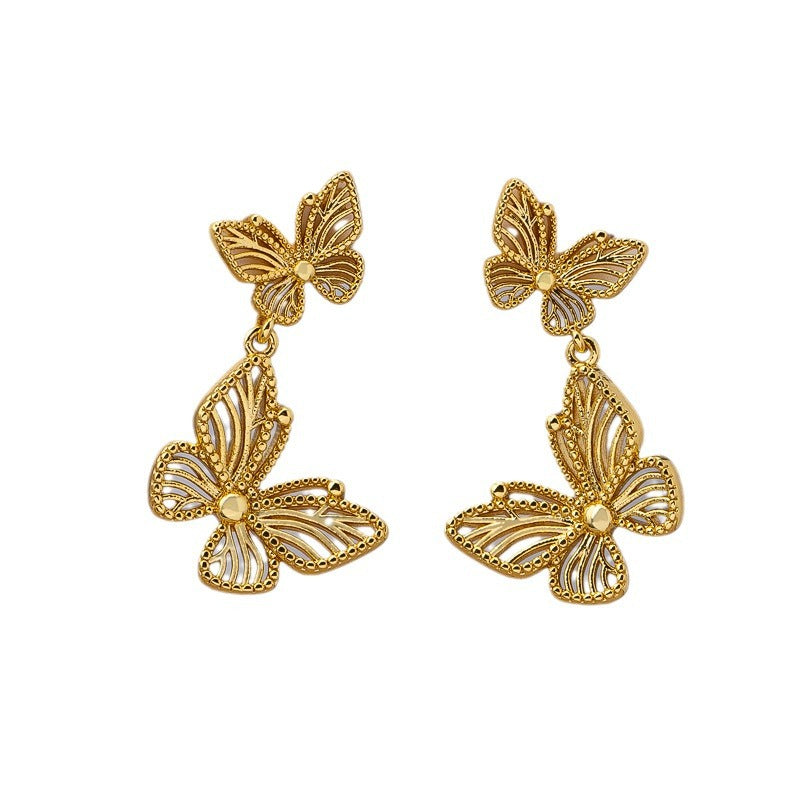 Silver Needle Butterfly Hollow Ear Stud Retro