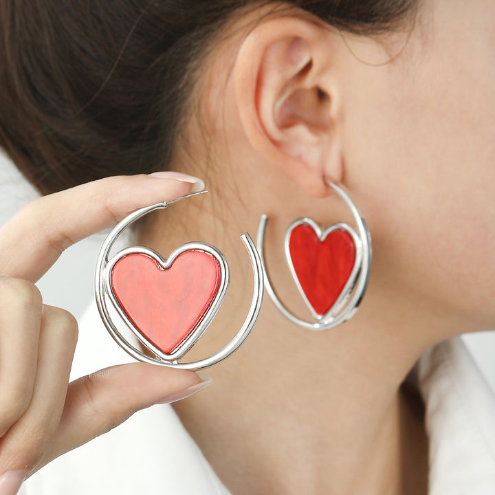 Exquisite C- Ring Love Heart Earrings Women's Simple