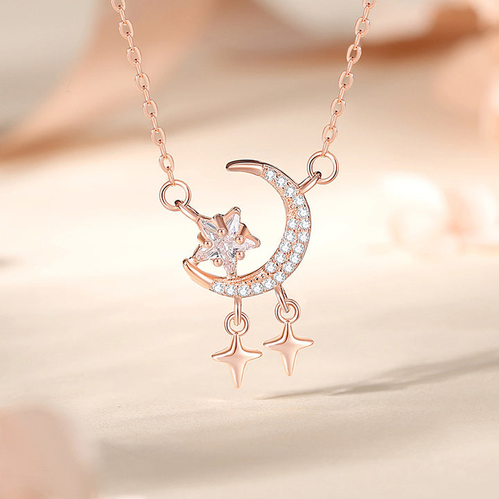 Colier feminin Star Moon Zircon Sterling Silver S925 Silver