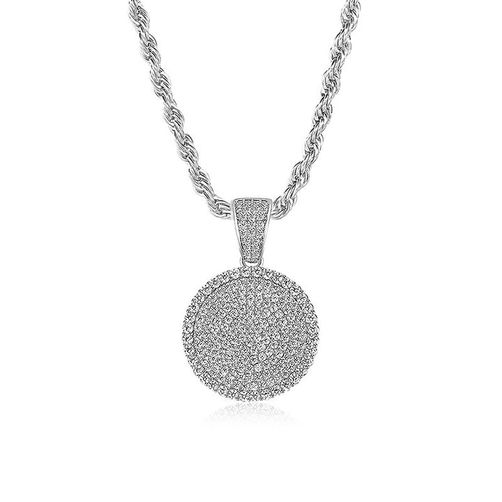 Full Diamond Round Cake Pendant Gold Necklace Micro Inlaid Zircon Hip Hop