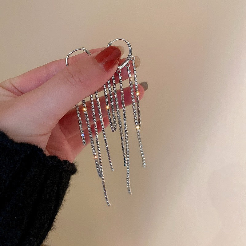 Diamond-embedded Long Fringe Earrings Cold Women