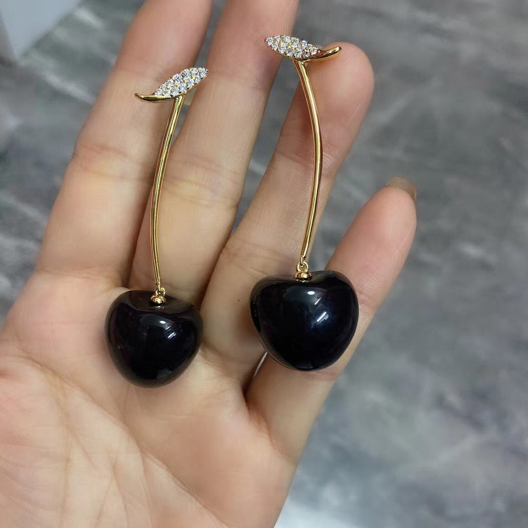 Sweet Black Red Cherry Cherry Earrings