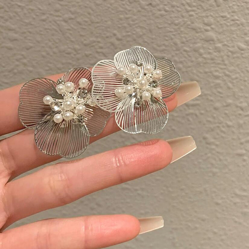 Flower Pearl Sweet Cool Zircon Stud Earrings