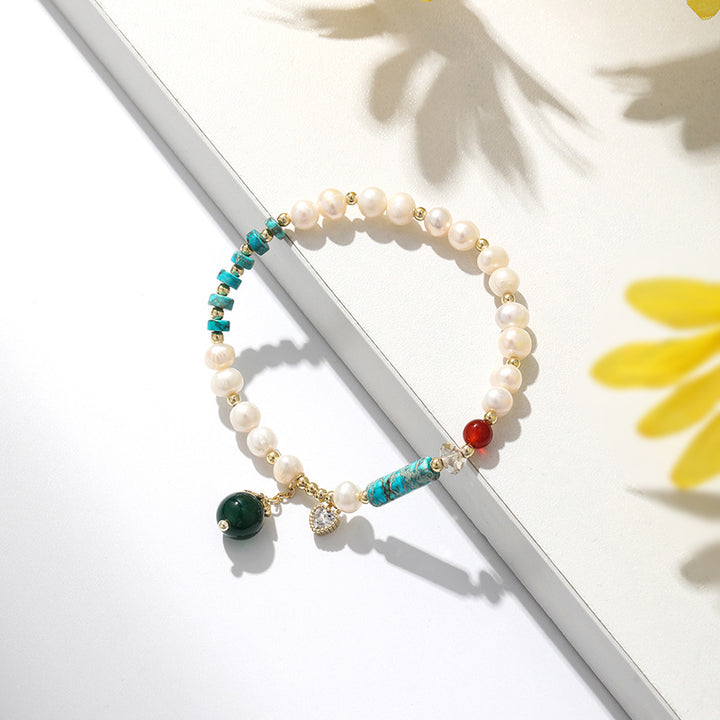 Natural Freshwater Pearl Color Matching Agate Turquoise Bracelet