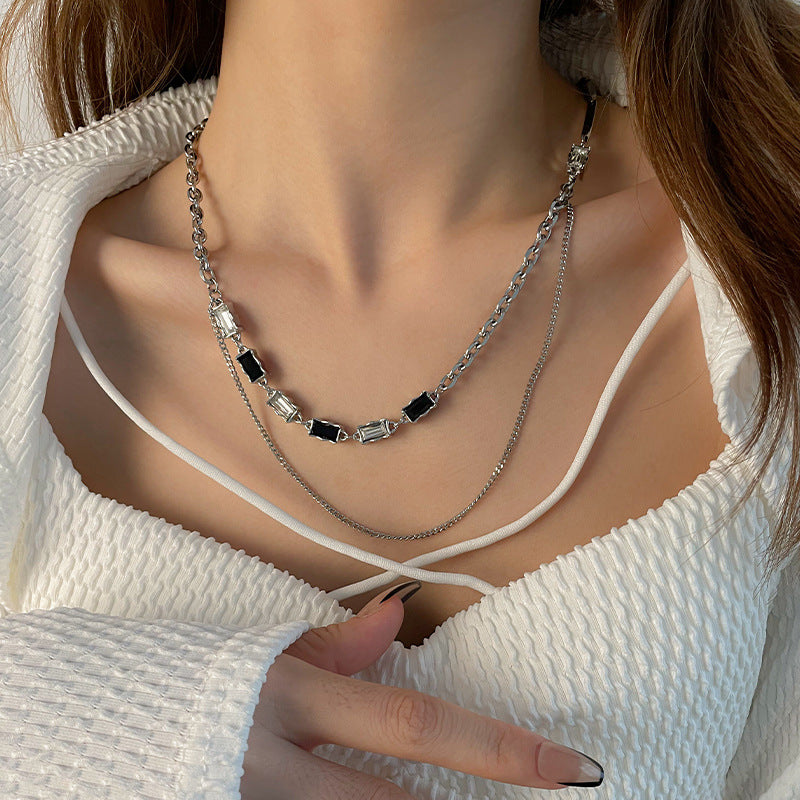 Special-interest Design Black And White Diamond Double-layer Necklace