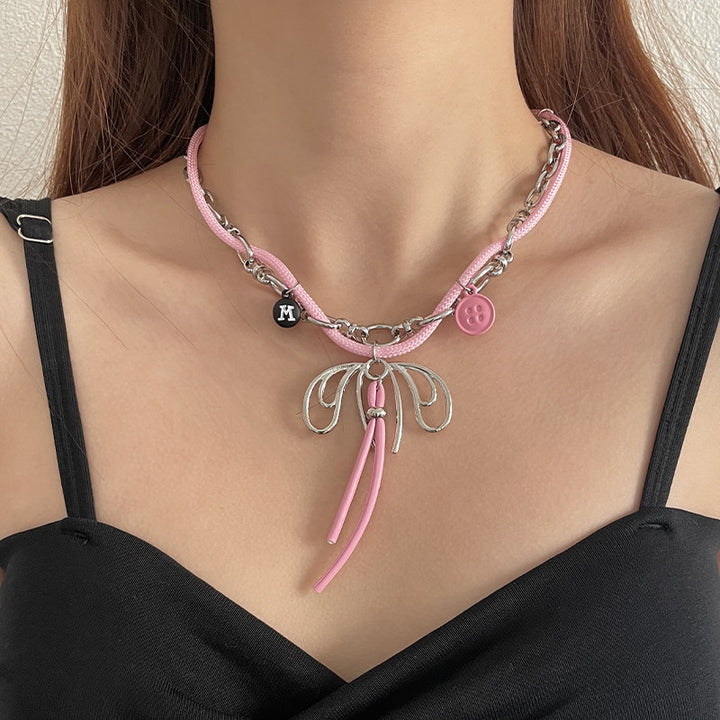 Bow Spliced Button Necklace