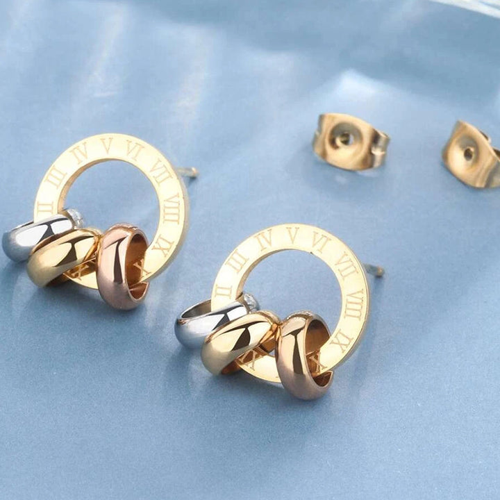 Fashion Roman Numerals Ring Ear Studs Female Creative