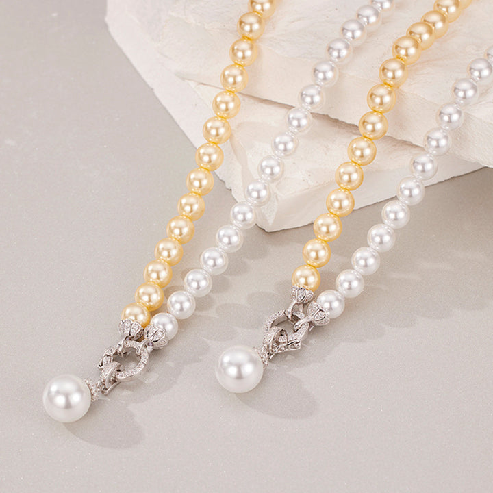 925 Silver Bi-Color Stitching Shijia Shell Pearls Colier Colier Light Lux Proiectare înaltă sens