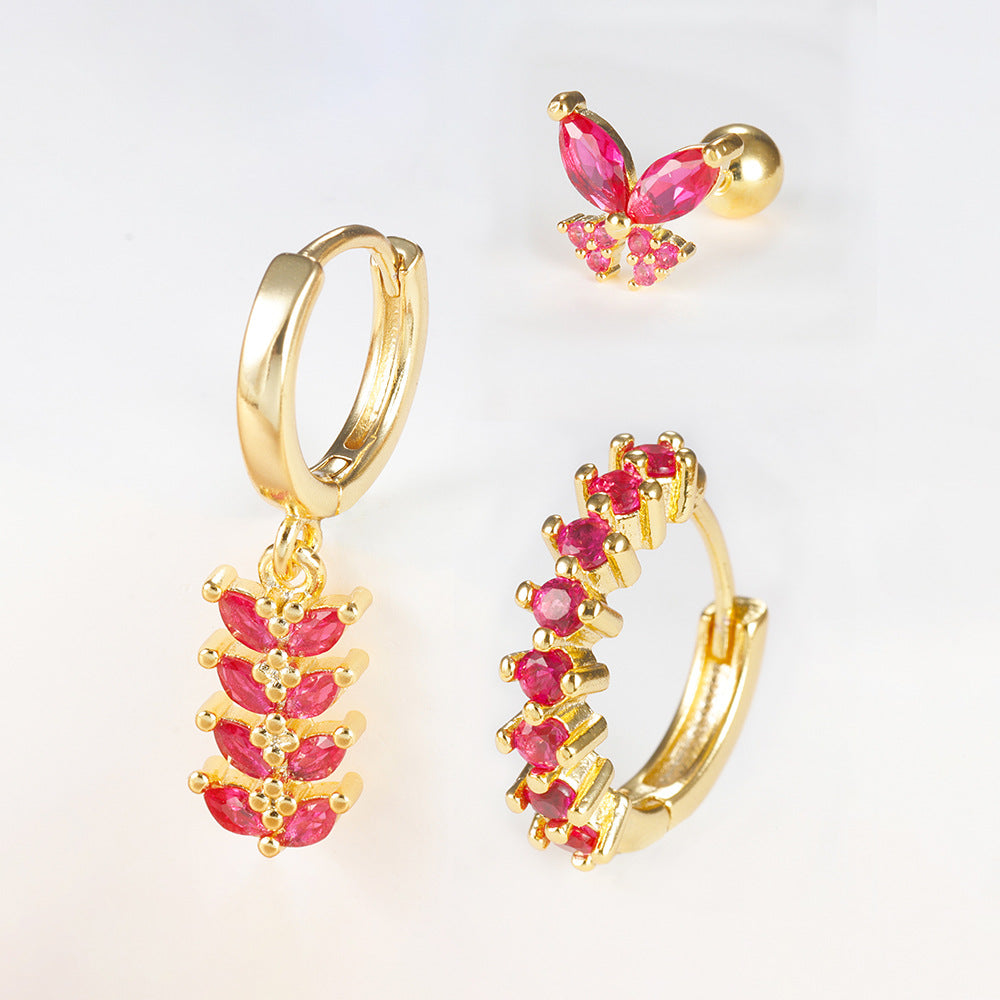 Ear Clip Creative Leaves Trendy Female Color Zircon