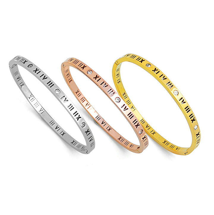 Titanium Steel Diamonds With Roman Numbers Bracelet For Women