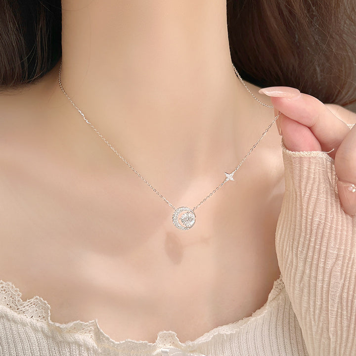 S925 Sterling Silver Star Moon Necklace Women's Necklace Light Luxury Minority Clavicle Chain