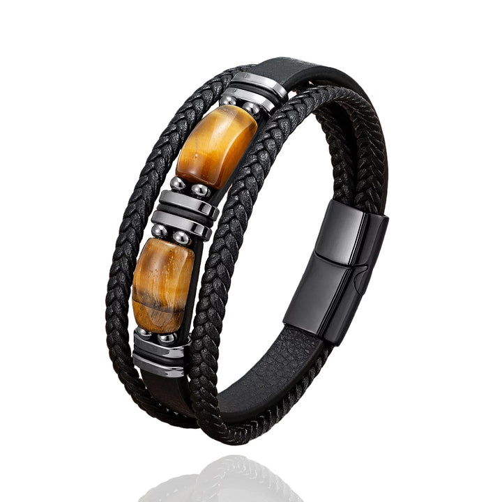 Tiger Eye Bracelet Men's Multi-layer Leather Rope Stainless Steel