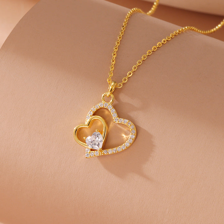 S925 Silver Heart Diamond Pendant Necklace