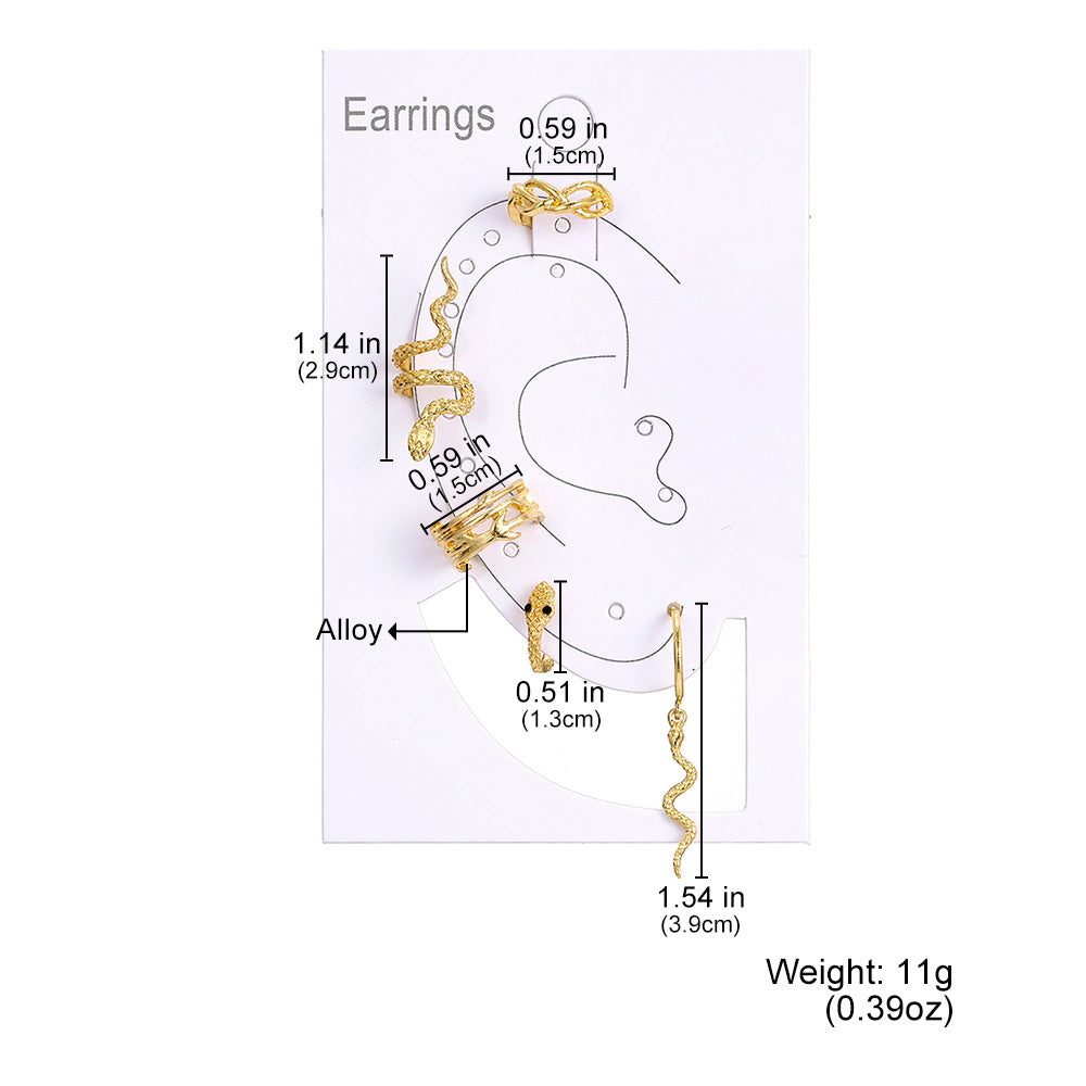 Cercei de șarpe cu șarpe de animale placate cu aur punk Clipul de ureche fără piercing pentru femei Fake Piercing Ear Outs