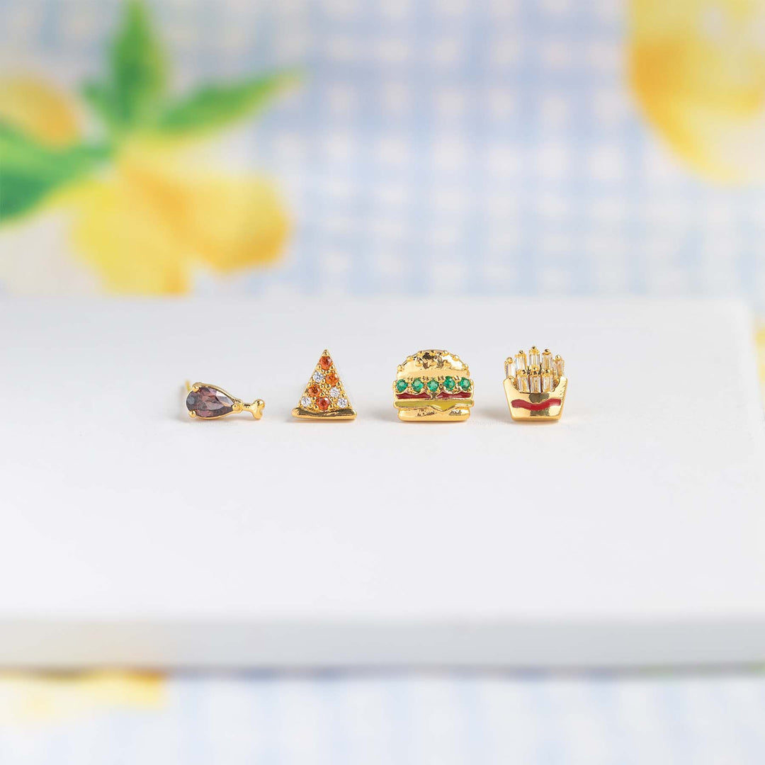 18K Real Gold Color-preserving Fruit Hamburger Series Ear Studs