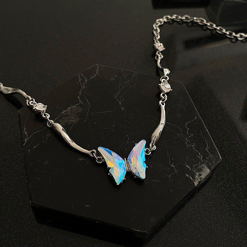 Colorful Diamond Butterfly Irregular Necklace