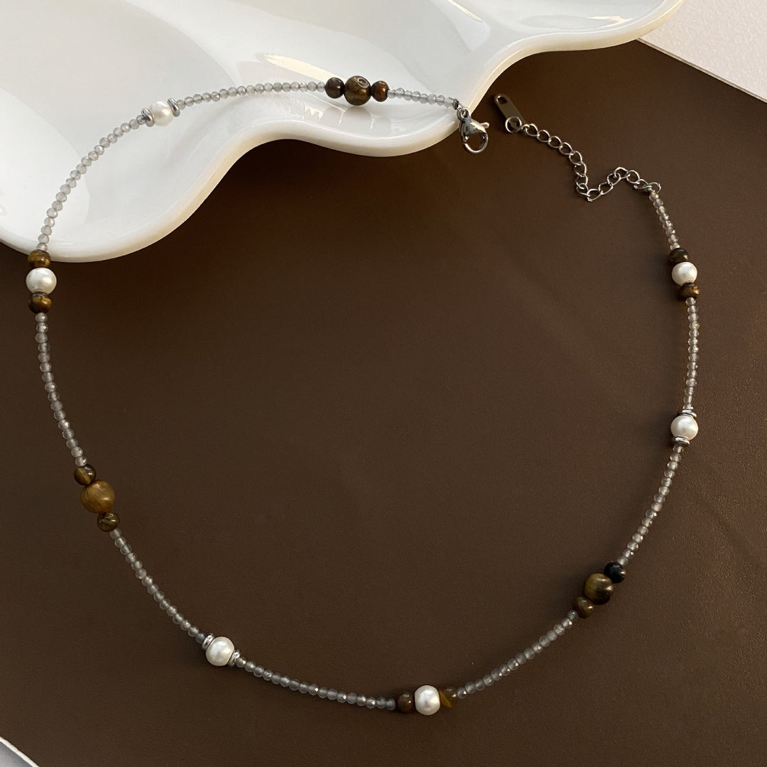 Tigereye Handmade Beaded Pearl Necklace