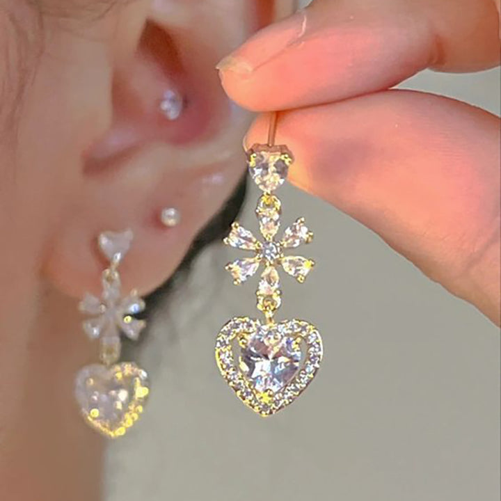 Love Heart Stud Earrings Female Super Zircon