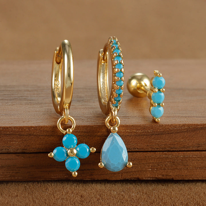 Fashion Diamond-embedded Turquoise Earring Set Women