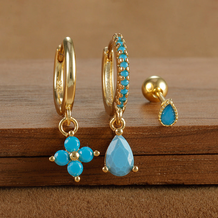 Fashion Diamond-embedded Turquoise Earring Set Women