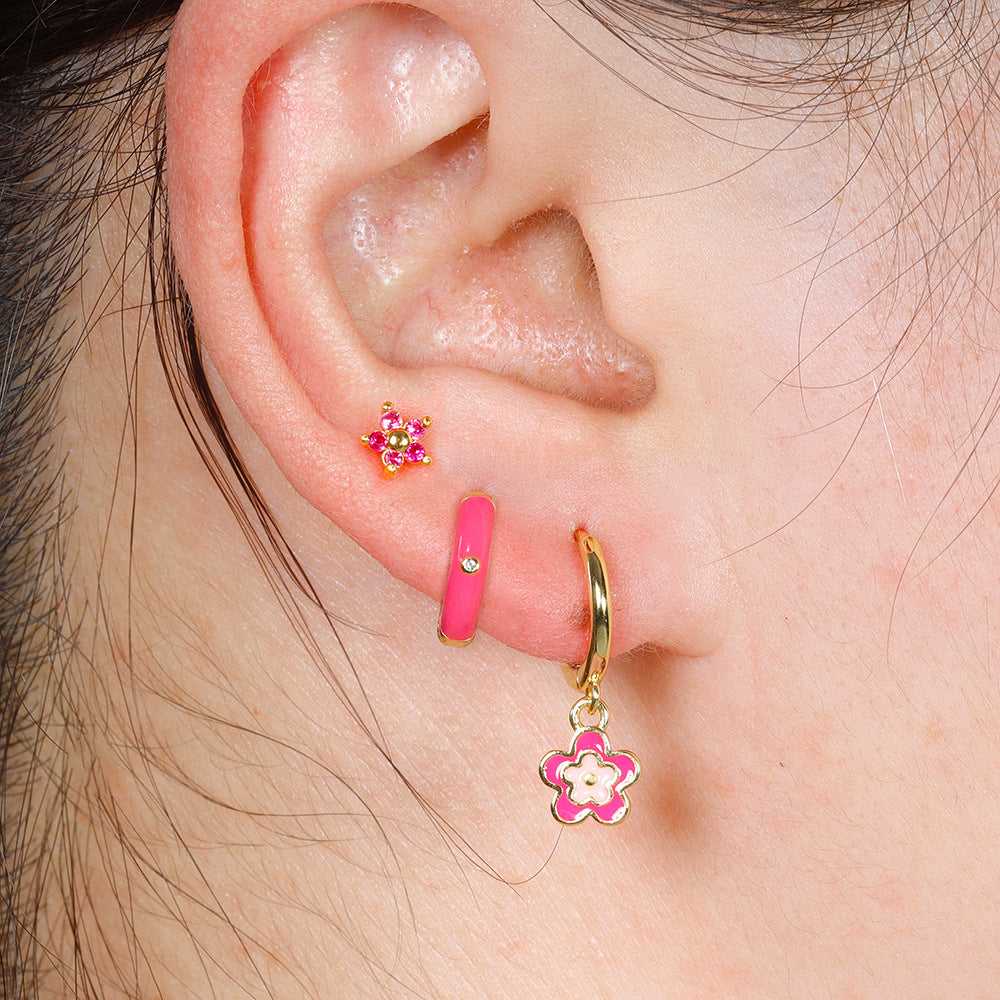 Niche Design Ear Clip Oil Drop Flower Round