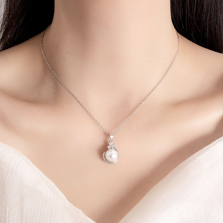 Simple Pearl Necklace Earrings Suit Women