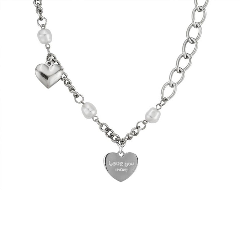 Titanium Steel Heart-shaped Multi-part Pearl Necklace Female Niche