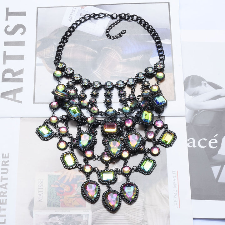 Creative Exaggerating Retro Multi-layer Style Alloy Inlaid Jewel Necklace