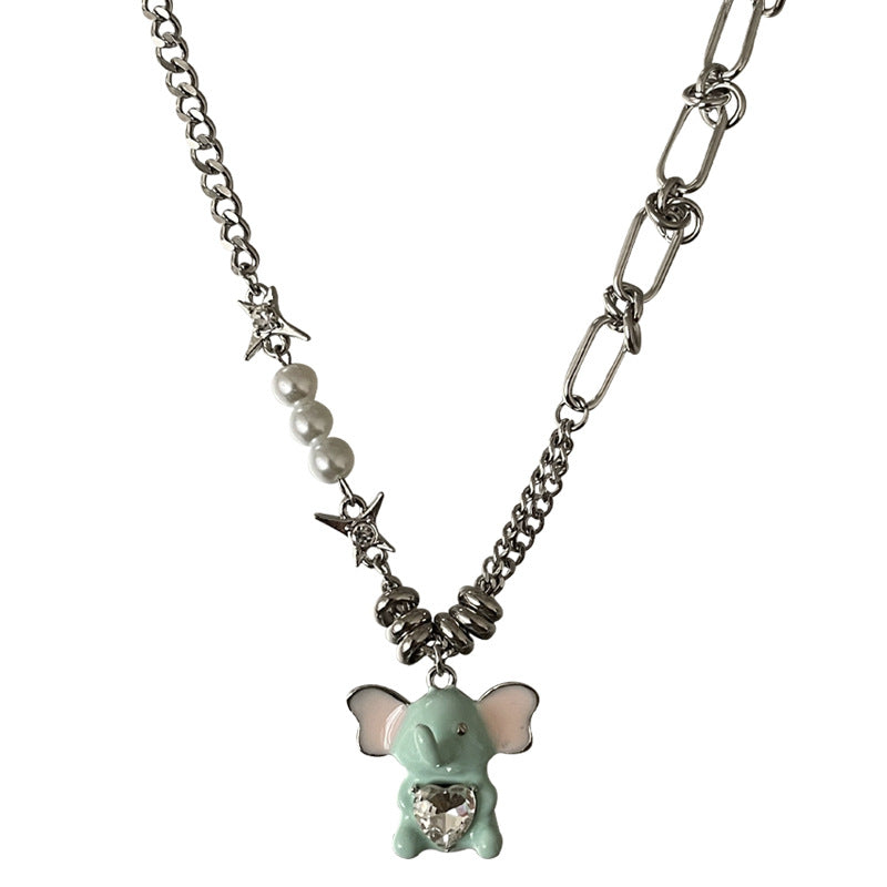 Love Elephant Stitching Pearl Necklace