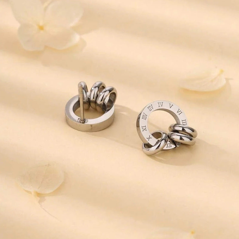 Fashion Roman Numerals Ring Ear Studs Female Creative