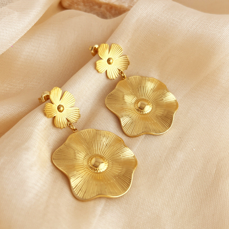 Flower Line Earrings Stainless Steel Fashion