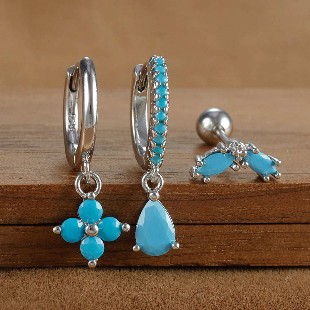 Fashion Diamond-embedded Turquoise Earring Set Women