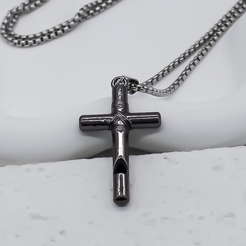 Cross Knife Pendant Men's Metal Alloy Necklace