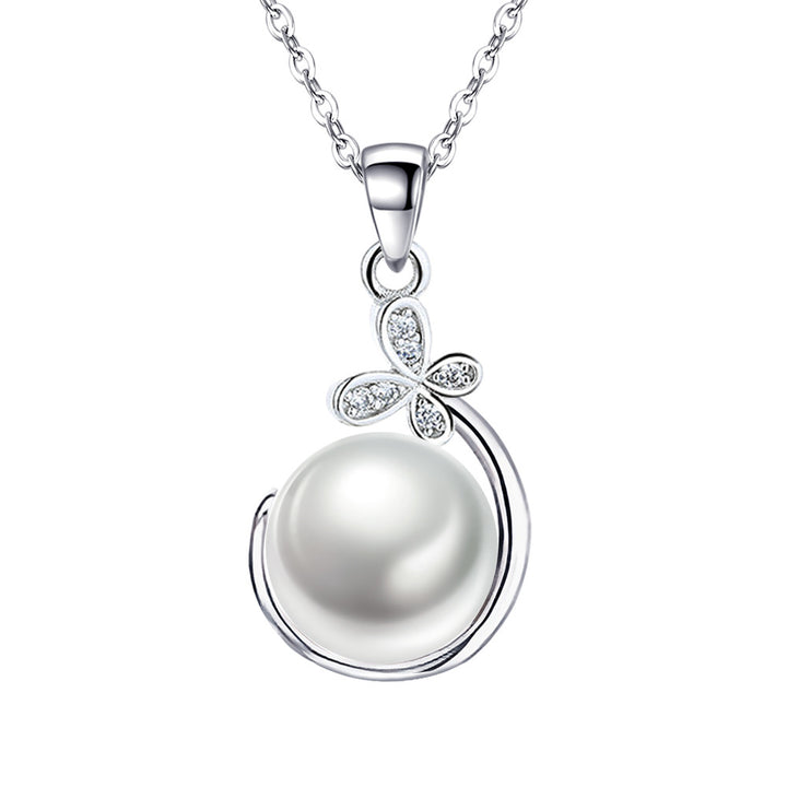 Simple Pearl Necklace Earrings Suit Women