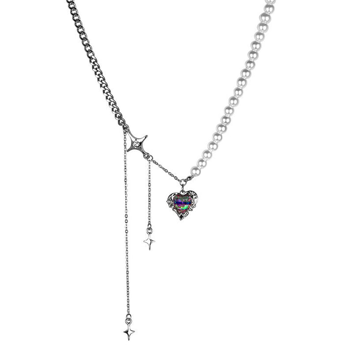 Cross Tassel Pearl Stitching Love Necklace