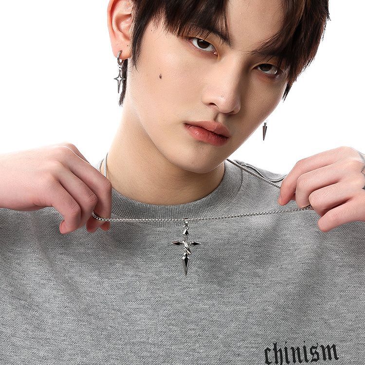 Cross Pendant Men's Trendy Sweater Pendant Titanium Steel Necklace