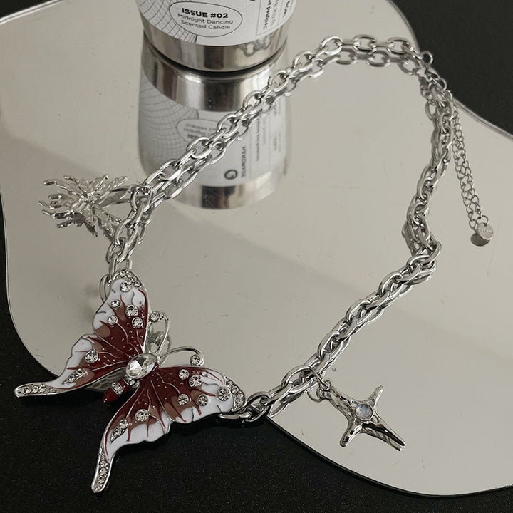 Exaggerated Heavy Industry Red Butterfly Necklace