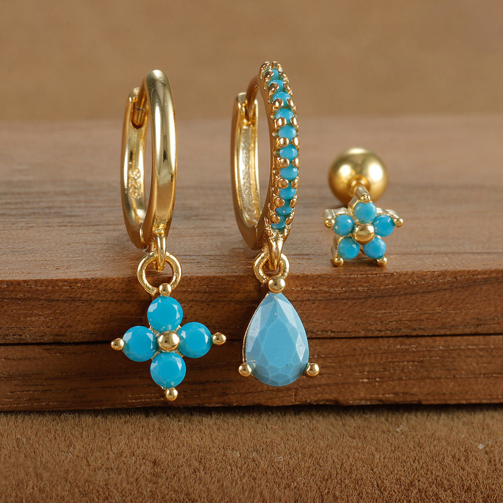 Fashion Diamond-embedded Turquoise Earring Set Women