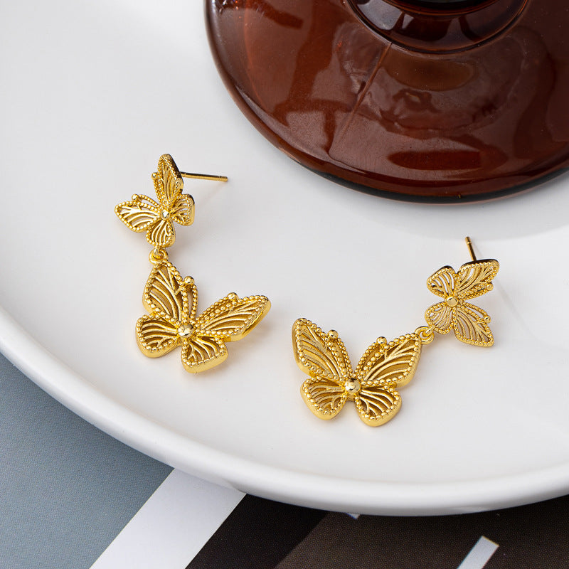 Silver Needle Butterfly Hollow Stud retro retro