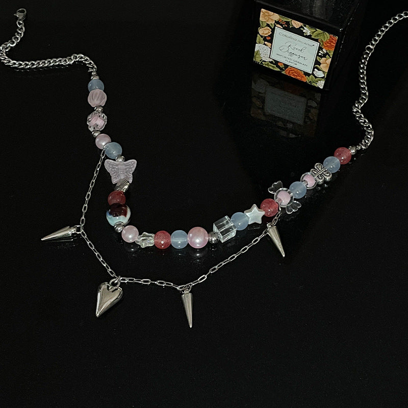 Colorful Beaded Stitching Love Necklace Light Luxury Minority